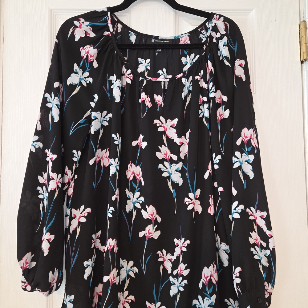 INC International Concepts Black Floral Blouse